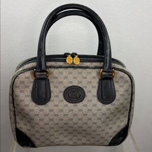 VTG Gucci GG mini monogram Blue & Gray Top Handle Hand Bag Satchel - gold tone